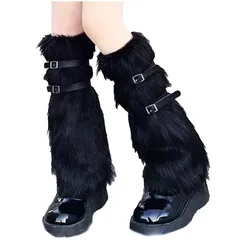 【新品】 [S.fields.inc] レッグウォーマー ファー ベルト付き ゲートル レッグカバー ゴスロリ ゴシック系 パンク ロリータ (ブラック) 0