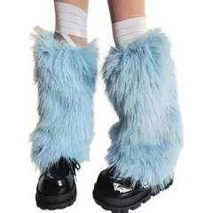 【新品】 [MQFHDTNF] レッグウォーマー ファー ルーズソックス フェイクファー ふわふわ もこもこ レッグカバー 足首ウォーマー レディース 靴下 かわいい おしゃれ Y2Kファッション ダンス衣装 (水色, 40cm) [並行輸入品]
