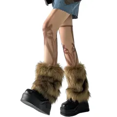 【新品】 [Lamerry] レッグウォーマー ファー 小さいサイズ 地雷系 サブカル 原宿系 Y2K 短め ショート 靴下 レッグカバー おしゃれ ギャル レディース ブラウン