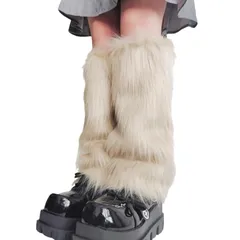 【新品】 [MQFHDTNF] レッグウォーマー ファー ルーズソックス フェイクファー ふわふわ もこもこ レッグカバー 足首ウォーマー レディース 靴下 かわいい おしゃれ Y2Kファッション ダンス衣装 (ベージュ, 40cm) [並行輸入品] 1