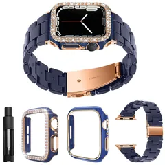 [GOCROWEEN] for Apple Watch9/8/7 用 バンド アップルウォッチ7 バンド 41mm 樹脂バンド 2個の保護ケース付き ダイヤモンド Apple watch7ケース 41mm長さ調整ツール付き Apple Watch 交換バンド 