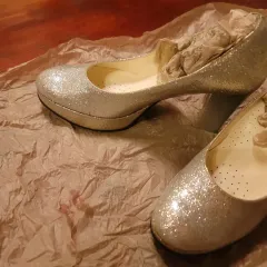 グリッター シルバー フラットフォーム ヒール シューズ