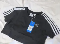 アディダス 3本線 クロップド Tシャツ 半袖 ブラック