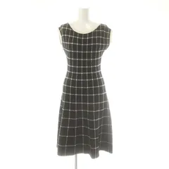 エディットコロン EDIT COLOGNE チェック柄ニットワンピース ひざ丈 ノースリーブ S ブラック /DF ■OS