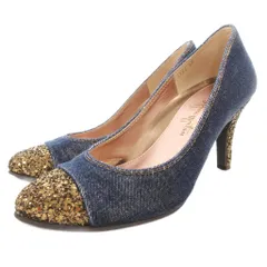 銀座かねまつ GINZA Kanematsu パンプス ヒール ラウンドトゥ グリッター切替 23cm 紺 ネイビー ゴールドカラー /GV