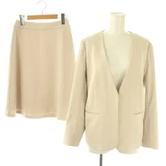 ナチュラルビューティーベーシック NATURAL BEAUTY BASIC セットアップ スーツ ノーカラージャケット スカート 膝丈 S XS ベージュ /HK ■OS