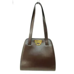 セリーヌ CELINE ヴィンテージ ショルダーバッグ トートバッグ カーフレザー ロゴ金具 茶 ブラウン ゴールドカラー 0907 ☆AA★