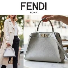 【美品】FENDI フェンディ ピーカブー ミディアム セレリア レディース ハンドバッグ 2way ショルダーバッグ シルバー 限定カラー