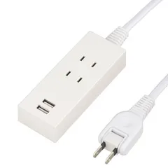 ヤザワ 2AC2USB2.1A1.5mホワイト 2個口 上挿し 1.5m Y024015WH2U ホワイト Y024015WH2Uのサムネイル
