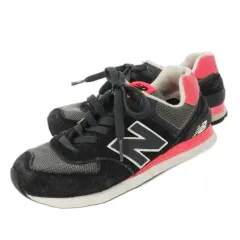 ニューバランス NEW BALANCE 574 スニーカー レースアップ ローカット スエード メッシュ ロゴ 23.0cm 黒 ブラック ピンク /CK5 ■GY99