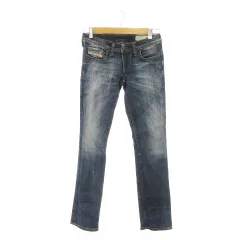 ディーゼル DIESEL Lowky デニムパンツ ジーンズ ストレート ローライズ ストレッチ ウォッシュ加工 ヒゲ ロゴ 小さいサイズ W23 L30 青 ブルー /MN21