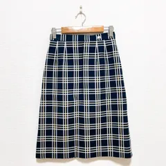 courreges クレージュ 膝丈スカート アイコニック ロゴ刺繍 チェック ネイビー レディース 61-89サイズ コットン 綿100% 日本製 Vintage ヴィンテージ Y2K 00s