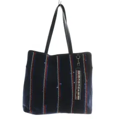 トミーヒルフィガー TOMMY HILFIGER トートバッグ ハンド スエード ストライプ スパンコール 紺 ネイビー /XZ ■GY13