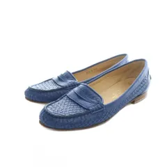 銀座かねまつ GINZA Kanematsu ローファー モカシン パンプス レザー ロゴ 編み込み 36.5 23.5cm 青 ブルー ■GY18 /MQ