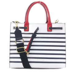 トミーヒルフィガー TOMMY HILFIGER ハンドバッグ ボーダー柄 2way レザー 革 ロゴ 白 ホワイト BW8 69J3481 /JS ■GY18
