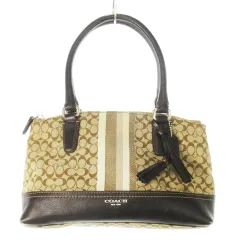 コーチ COACH ハンドバッグ ミニ キャンバス レザー 革 ミニシグネチャー ロゴ ストライプ 茶 ブラウン /CK9 ■GY18