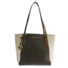 マイケルコース MICHAEL KORS トートバッグ ハンド PVC レザー MKシグネチャー 総柄 ロゴ ゴールド金具 茶色 ブラウン 白 ホワイト 35F9GKFT1V /XZ ■GY18