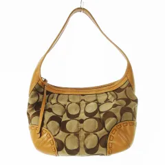 コーチ COACH ハンドバッグ ワンショルダー キャンバス レザー 革 シグネチャー 茶 ブラウン 12227 /CK8 ■GY11