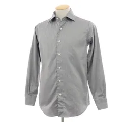 【中古】トゥモローランド TOMORROWLAND PILGRIM コットン ヘリンボーン セミワイドカラー ドレスシャツ ブラックxホワイト【サイズ37】【メンズ】