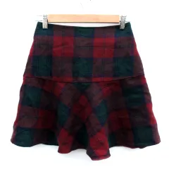 23区 オンワード樫山 フレアスカート ミニ丈 チェック柄 38 M マルチカラー 赤 レッド モスグリーン /SM48