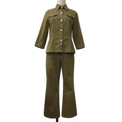 エンスウィート レナウン ensuite セットアップ ジャケット スタンダード 七分袖 パンツ フレア ロング デニム ストレッチ 無地 2 茶 ブラウン