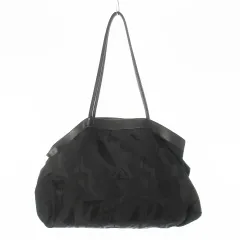 サルヴァトーレフェラガモ Salvatore Ferragamo トートバッグ ナイロン ジャカード レザー 革 ロゴ型押し 総柄 幾何学 ガンチーニ 黒 ブラック /CK8 ■GY11