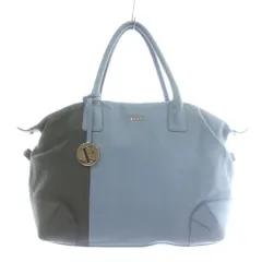 フルラ FURLA ハンドバッグ トート ワンショルダー 2WAY レザー ロゴ ゴールド金具 バイカラー 水色 ライトブルー グレー /XZ ■GY11