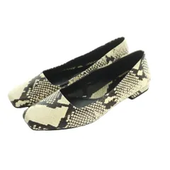 ザラ ZARA パンプス フラットシューズ スクエアトゥ パイソン柄 38 24.5cm オフホワイト 黒 /MI ■OS