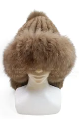 ミンクファー調ニット帽 ポンポン付き