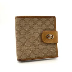 CELINE セリーヌ　マカダム総柄　二つ折り財布　PVC×レザー ブラウン×ベージュ　イタリア製　レディース　ラグジュアリー　高級　ハイブランド