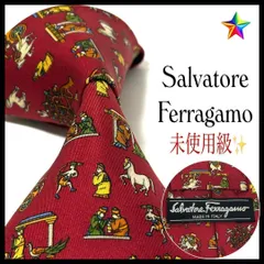 未使用級✨ サルヴァトーレフェラガモ ネクタイ レッド 赤 動物