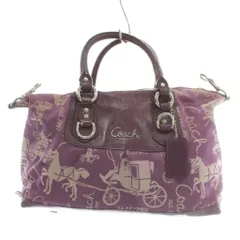 コーチ COACH ハンドバッグ ワンショルダー 2WAY キャンバス レザー ホースアンドキャリッジ 総柄 ロゴ シルバー金具 紫 パープル F15540 /XZ ■GY13