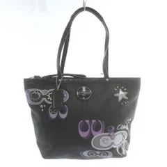 コーチ COACH トートバッグ ハンド キャンバス レザー シグネチャー スタッズ アップリケ 総柄 ロゴ 黒 ブラック F17587 /XZ ■GY18