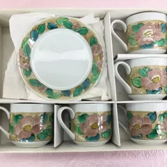 【昭和レトロ】九谷焼　花柄　コーヒーカップとソーサーのセット　5客