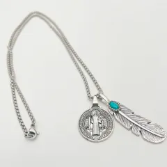 【海外限定品】コインフェザーネックレスターコイズユニセックスアクセサリー