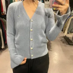 (084) LACOSTE ラコステ パールボタン カーディガンニット スカイブルー