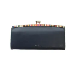 ポールスミス PAUL SMITH 長財布 ウォレット ロゴ レザー がま口 紺 ネイビー ■GY11 /MQ