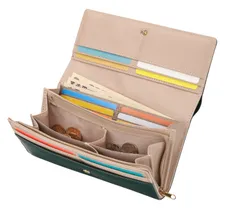 仕分け上手な本革かぶせ長財布グリーン　レディース　一粒万倍日　牛革　 シンプル　プレゼント　春財布　新生活　開運縁起