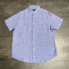 Polo Ralph Lauren Linen Button Down Shirt Men's L Blue Pony Embroidery ポロ ラルフローレン リネン 半袖ボタンダウンシャツ メンズ L ブルー系 ポニー刺繍 現行タグ 美品
