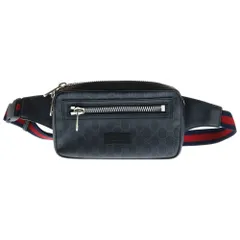 GUCCI (グッチ) GGスプリーム ウエストバッグ ボディバッグ ショルダーバッグ ブラック×ネイビー×レッド PVC×レザー 474293 シルバー金具