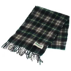Barbour (バブアー) スコットランド製 チェック柄 ラムウール フリンジマフラー グリーン/ブラック