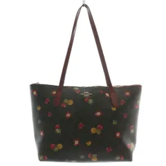 コーチ COACH トートバッグ ハンド PVC レザー シグネチャー オーナメント プリント 総柄 ロゴ ゴールド金具 茶色 ブラウン 赤 レッド C7254 /XZ ■GY18