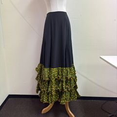 フラメンコファルダ レッスンスカート 100cm丈 ブルー グリーン