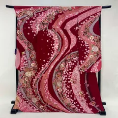 振袖 中古 赤 正絹 古典 裄69.5cm 身丈173cm 美品 L サイズ 成人式 5073