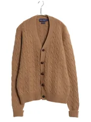 【お得なクーポン配布中!】 90s ★ ポロゴルフ ラルフローレン キャメル ヘアー ニット カーディガン メンズ S / オールド ポロ ケーブル セーター 高級 無地 ブラウン