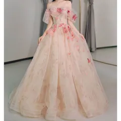 イブニングドレス ウェディングドレス 二次会 フレア Aライン 花びら コサージュ オフショルダー 演奏会 花嫁 白 ワンピース パーティード