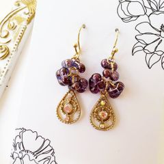 1点物☆【ピアス】 大ぶりドロップチャーム×チェコビーズ レッド夏