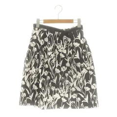 エムズグレイシー M'S GRACY 花柄 スカート ひざ丈 フレア 36 ブラック ホワイト /DF ■OS