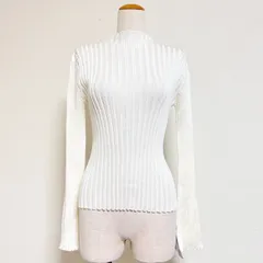 PROPORTION 24SS フレアスリーブパールデザインニット ハイネック リブニット ウォッシャブルニット ホワイト FREE