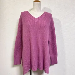 N. ナチュラルビューティーベーシック 20AW アンゴラ混 畦編み Ｖネックニットプルオーバー オーバーサイズ ピンク FREE相当